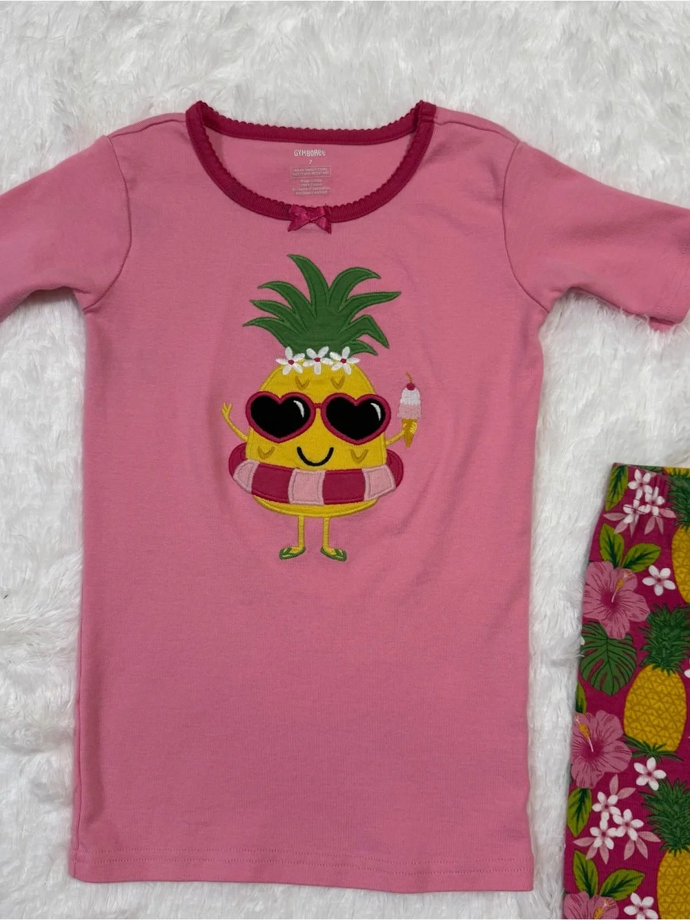 Gymboree Girls Sz 7 Pink Tropical Cotton Pajamas Pjs EUC Short Set Pineapple